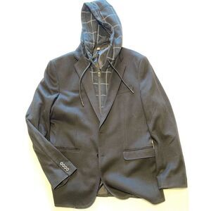 Express Mens Hooded‎ Black Zip Button Jacket Size Medium.. hoodie zips out